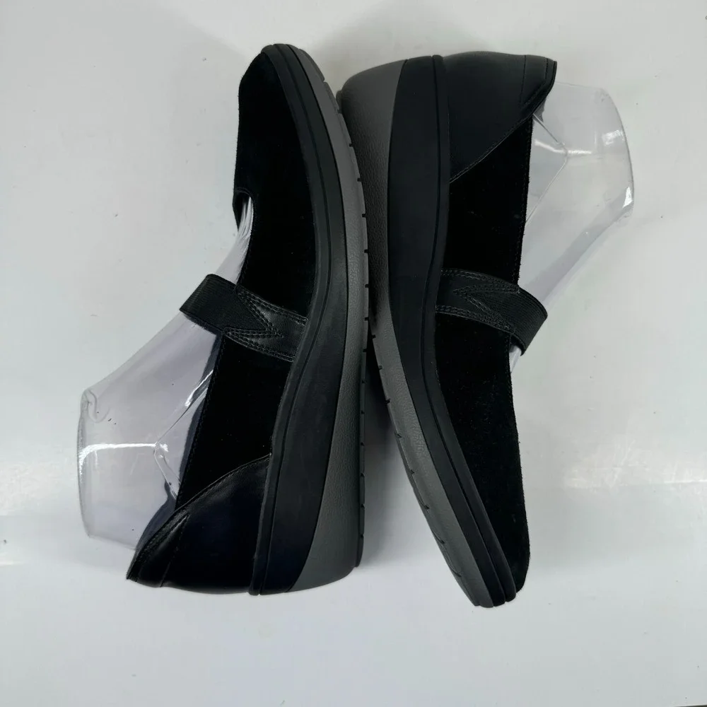 Vionic Juide Women's US 9.5 Black Suede Orthotic Mary Jane Casual Wedge Shoes